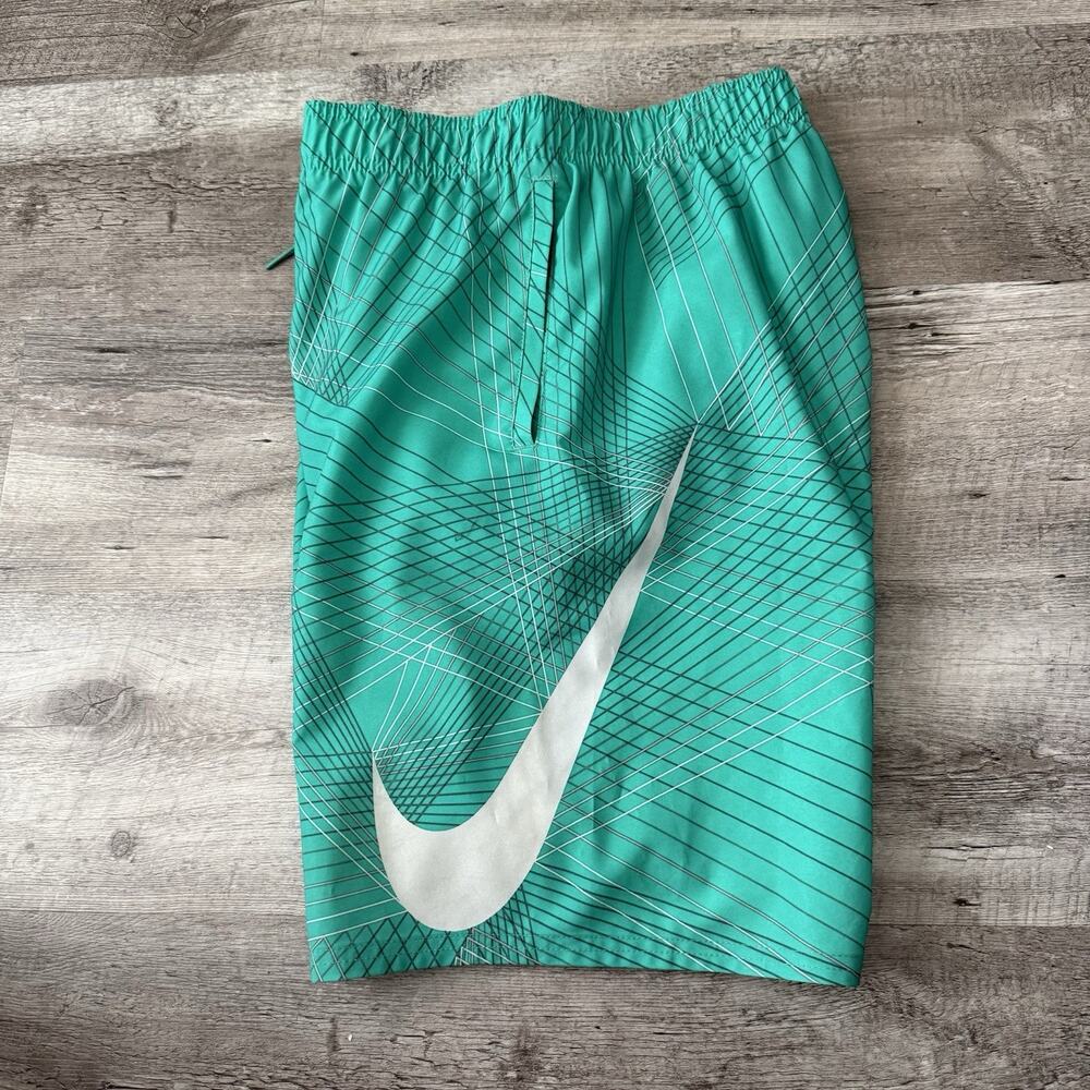 NIKE Swim Trunks Mens Medium Green Geometric Grid Swoosh NESS8416 Athletic